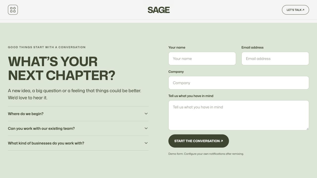 Sage — Business Studio website preview